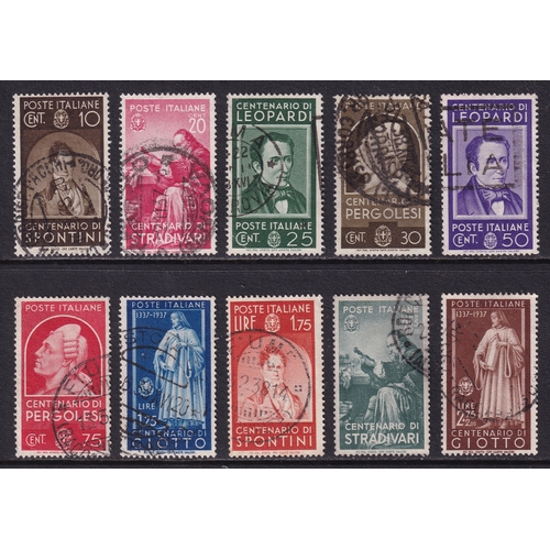 70 - Italy 1937 Famous Italians set of 10 (SG 521-530), U, Cat Val £275. A few of the stamps have the odd... 