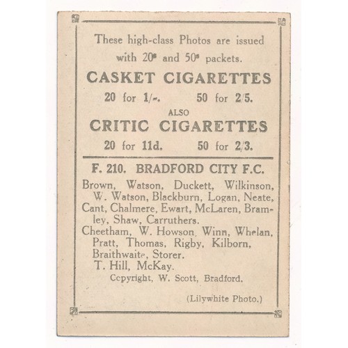 329 - Pattreiouex 1922 Football Teams - Bradford City F210, single card, in excellent condition.