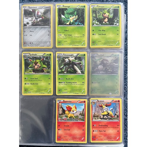 396 - Folder containing 8 near complete Pokemon sets from the XY series. Sets are Kalos starter set, Flash... 