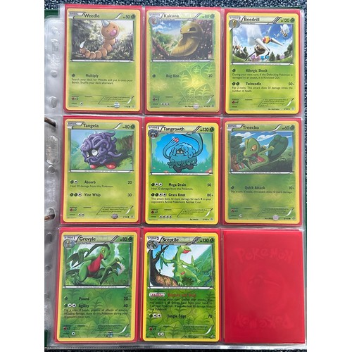 396 - Folder containing 8 near complete Pokemon sets from the XY series. Sets are Kalos starter set, Flash... 