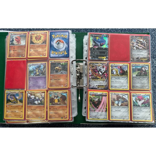 396 - Folder containing 8 near complete Pokemon sets from the XY series. Sets are Kalos starter set, Flash... 