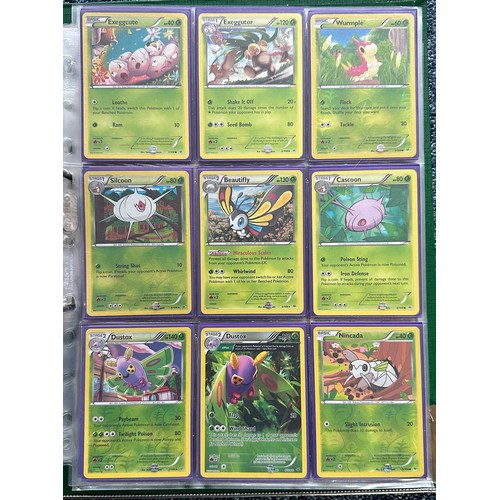 396 - Folder containing 8 near complete Pokemon sets from the XY series. Sets are Kalos starter set, Flash... 