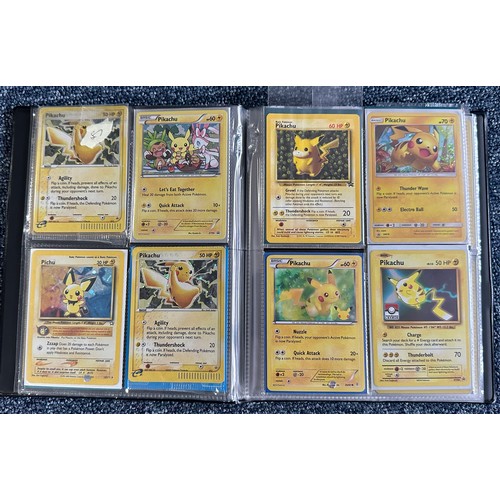 400 - Folder containing mainly Pikachu Pokemon cards. Pikachu cards from a variety of sets. Rares, holo's,... 