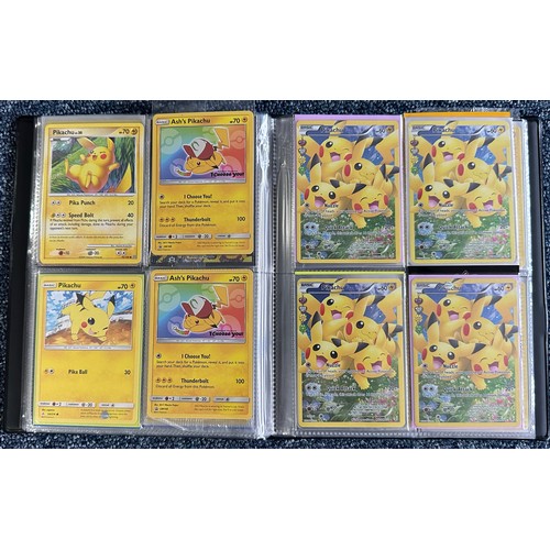 400 - Folder containing mainly Pikachu Pokemon cards. Pikachu cards from a variety of sets. Rares, holo's,... 