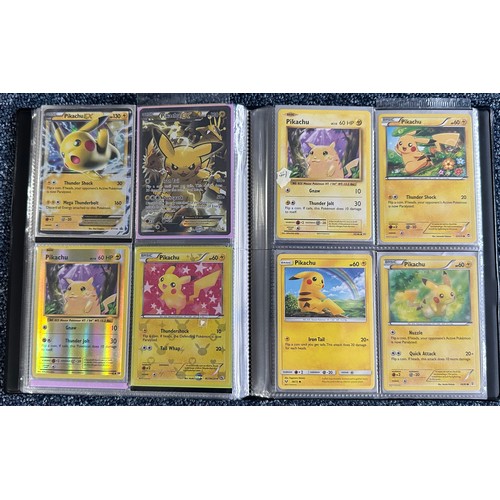 400 - Folder containing mainly Pikachu Pokemon cards. Pikachu cards from a variety of sets. Rares, holo's,... 