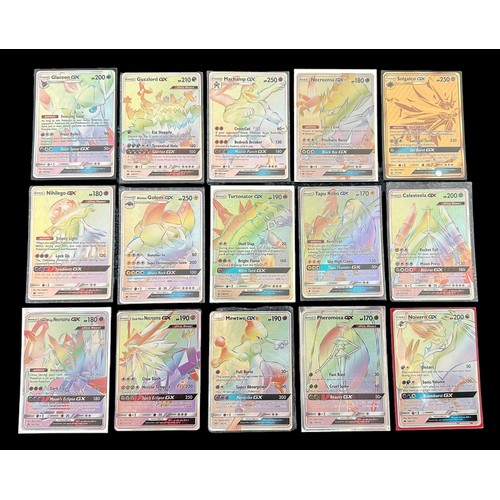 405 - Collection of 37 Rainbow Pokemon rare cards. Including Lycanroc GX 156/145, Celesteela GX 162/156, M... 