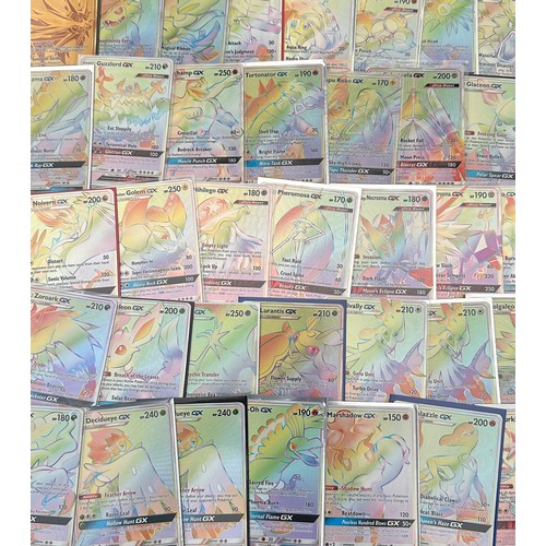 405 - Collection of 37 Rainbow Pokemon rare cards. Including Lycanroc GX 156/145, Celesteela GX 162/156, M... 