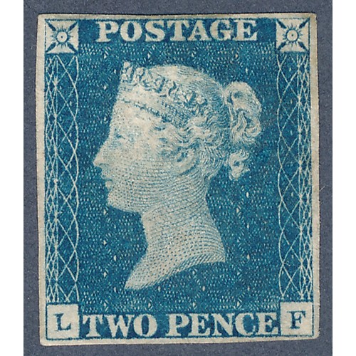 99 - Great Britain 1840 2d blue LF, four even margins, Mint. (SG 5), Cat £38,000.