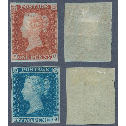 100 - Great Britain 1841 1d red and 2d blue, both four margins,  clear on 1d, Mint. (SG 8 and 14) Cat £5,6... 