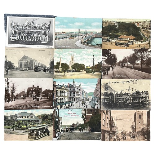 278 - Postcards - Transport / Trams (52), printed and RPs with Tram Terminus W. Norwood, Cradock St. Swans... 