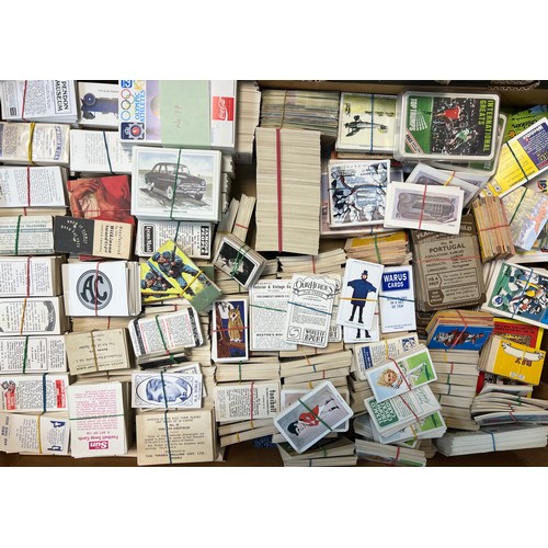 370 - Large accumulation of trade cards, mainly modern with some older, in two fruit trays, significant du... 