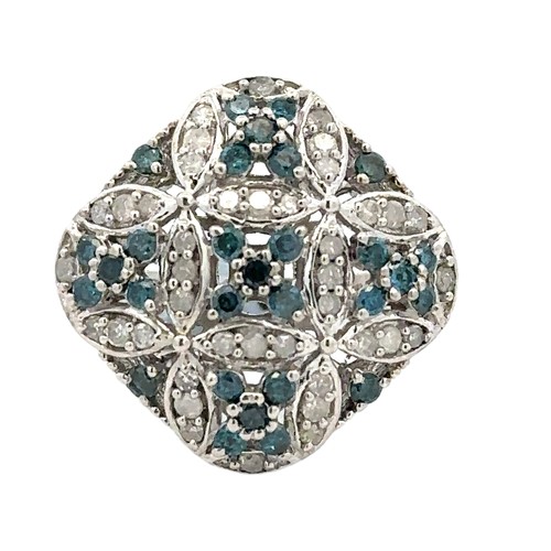 8 - An attractive and unusual pavé white and treated blue diamond dress ring.  Size K. Weight 4.53g.
Ple... 