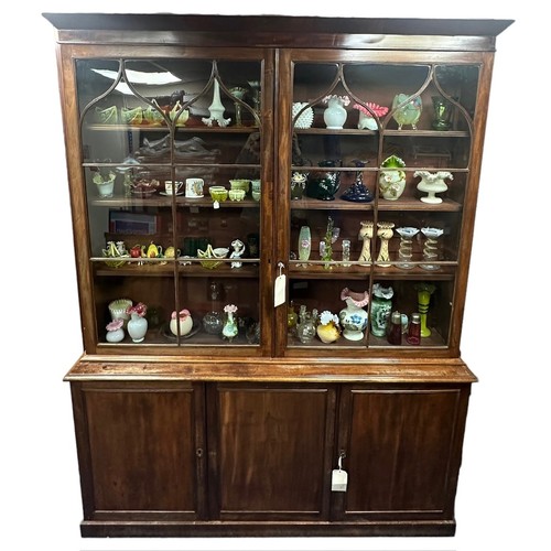 404 - 19th Century mahogany bookcase, circa 1830, 2 glazed doors to top over 3 cupboards with internal she... 