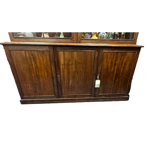 404 - 19th Century mahogany bookcase, circa 1830, 2 glazed doors to top over 3 cupboards with internal she... 