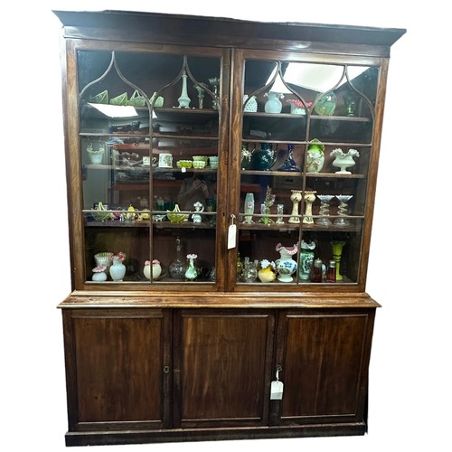 404 - 19th Century mahogany bookcase, circa 1830, 2 glazed doors to top over 3 cupboards with internal she... 