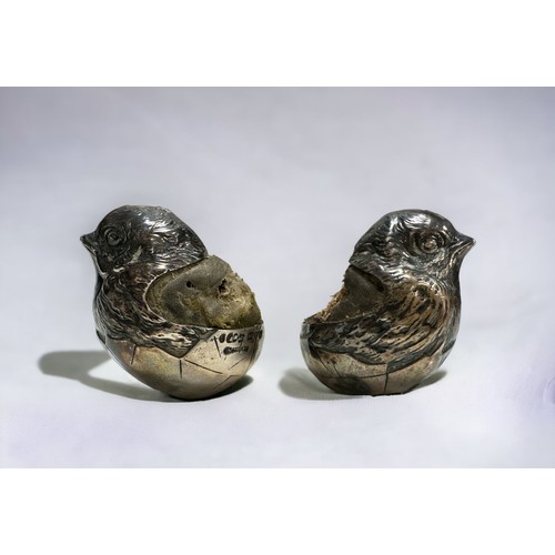 166 - A pair of vintage silver bird pin cushions by Samson Mordan,  Chester  1906.  Please note that the f... 