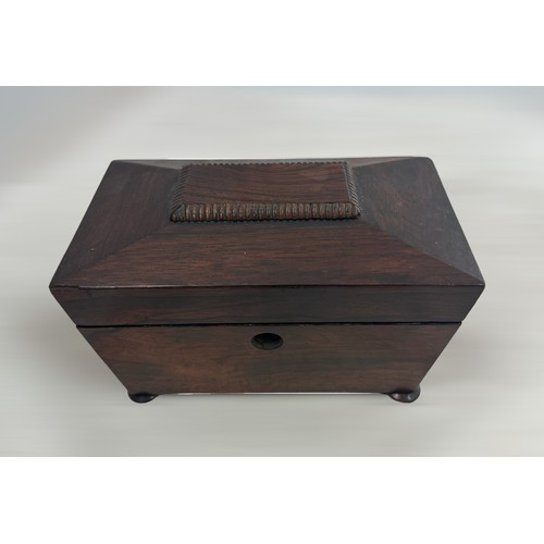 252 - A vintage wooden tea caddy with two internal compartments. Dimensions approx 20.5 x 12 x 12cm.