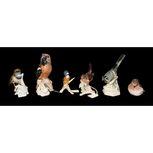 228 - German porcelain bird group including; Volkstedt early 20th Century porcelain Wagtail, Volkstedt Blu... 