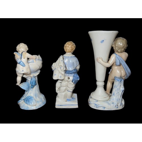 224 - German porcelain, trio of Porcelain items with Sitzendorf mid 19th Century hard paste porcelain vase... 