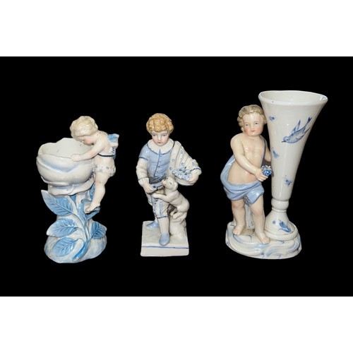 224 - German porcelain, trio of Porcelain items with Sitzendorf mid 19th Century hard paste porcelain vase... 