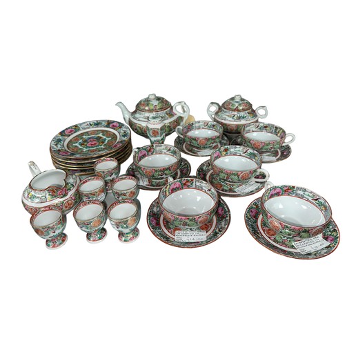 358 - Chinese hand decorated polychrome enamel 28 piece tea / breakfast service with hand painted enamel d... 