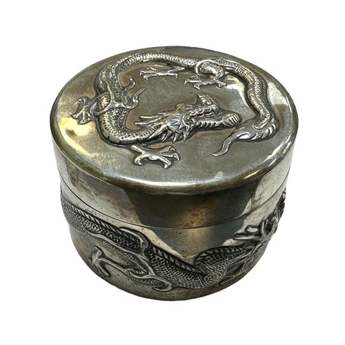 173 - Chinese silver, Wing Nam, late 19th / early 20th Century trinket pot with lid, external raised drago... 