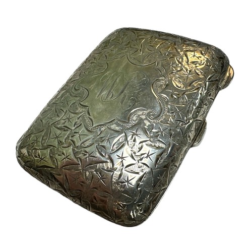 176 - Charles Lyster & Son silver cigarette case with detailed pattern engraved across front and back and ... 