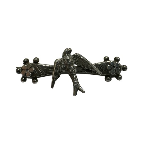 67 - Victorian silver swallow in flight brooch, stamped for A.J.C, hallmarked with original clasp and pin... 