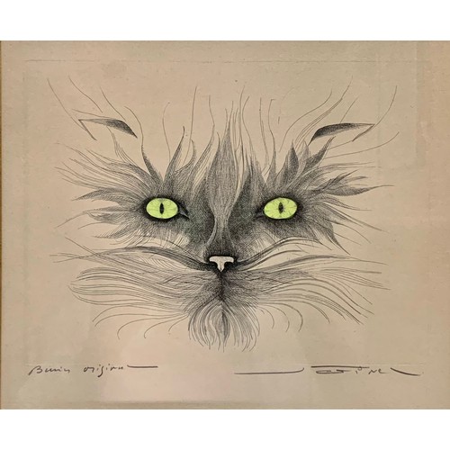 374 - Jean Pierre Orinel (French, Contemporary), hand coloured etching on paper of a cats face. Signed low... 