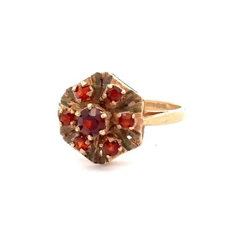 68 - A 9ct gold and garnet cluster ring with Birmingham hallmarks. Size J. Weight 2.03g.
Please see the b... 