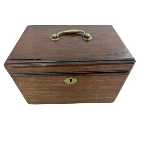 256 - An 18th Century mahogany tea caddy with brass fixtures and three internal compartments. A key is pre... 