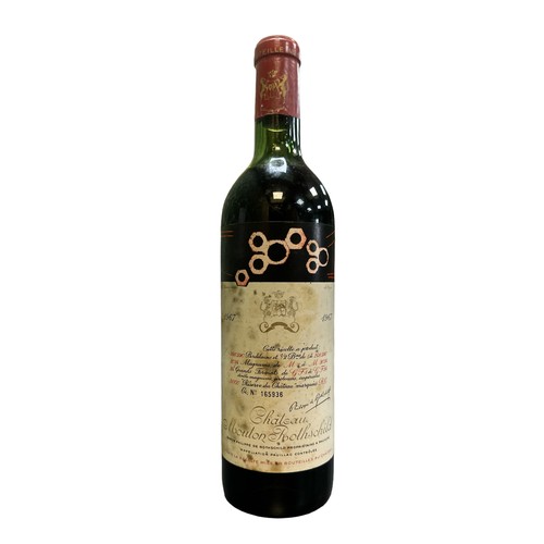 214 - Chateau Mouton Rothschild 1967, Pauillac Bordeaux, 75cl single bottle, No.165936, no strength given.