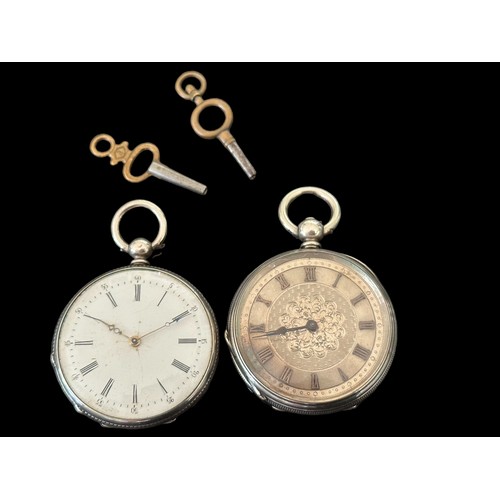 158 - Two key wind pocket watches. First with beaded case, white enamel dial with Roman numeral hour marke... 