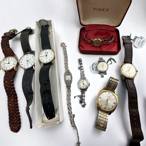 128 - Nine watches - including a 1950s Darwil automatic, a cased Timex watch, a ladies marcasite cocktail ... 