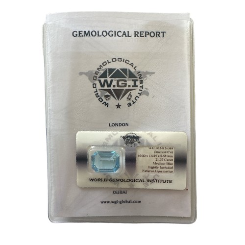 99 - A large loose unmounted aquamarine gemstone in a WGI (World Gemological Institute) sealed packet and... 