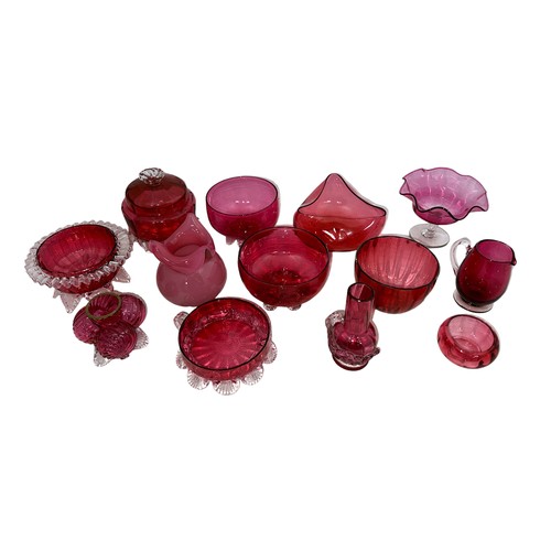 244 - Selection Cranberry Glass (12) mainly consisting of a collection of small bowls (8) small jug (1) li... 