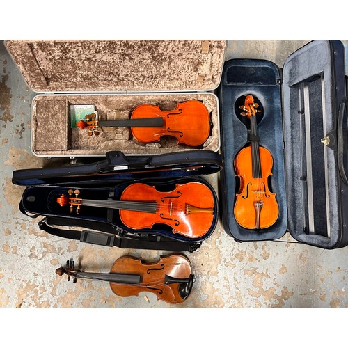 316 - Collection of four violins in varying condition including three Richard Hill made in Rugby (1992, 19... 