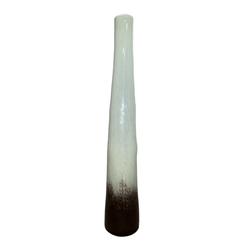 245 - Speckled glass tall vase, round base with brown into cream transitioning pattern. Unsigned.  44.5cm ... 