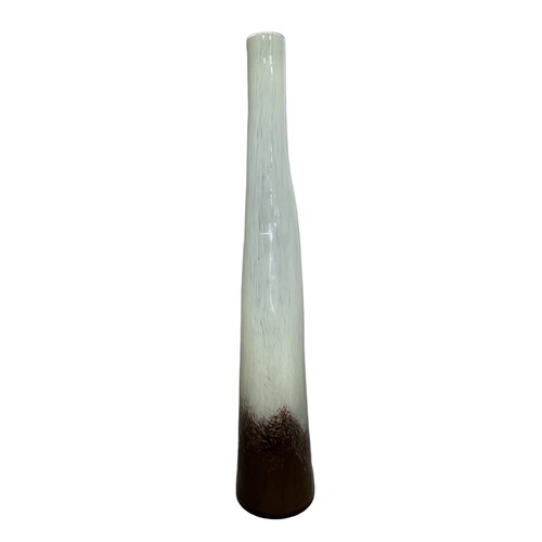 245 - Speckled glass tall vase, round base with brown into cream transitioning pattern. Unsigned.  44.5cm ... 