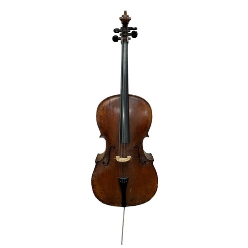 314 - A late 19th/early 20th century cello in fair condition. Internal sticker says ' Repaired by H. Stone... 