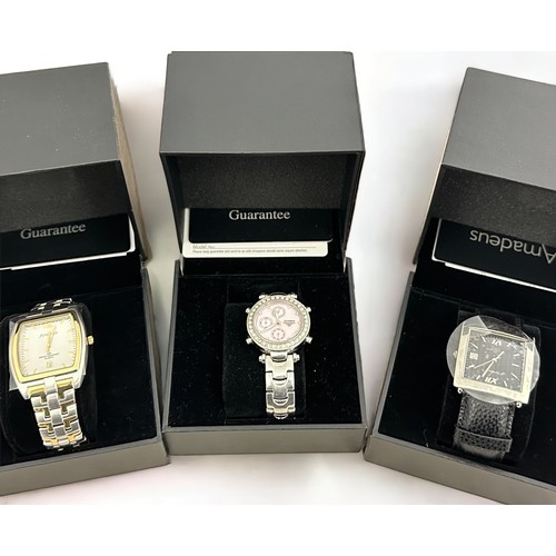 131 - Three boxed stainless steel quartz Amadeus watches.
AM00570 - Ladies chronograph quartz watch with e... 