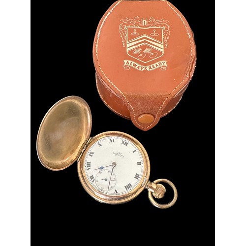 142 - An Alco full hunter pocket watch with white enamel dial,  Roman numeral hour markers, minute track a... 