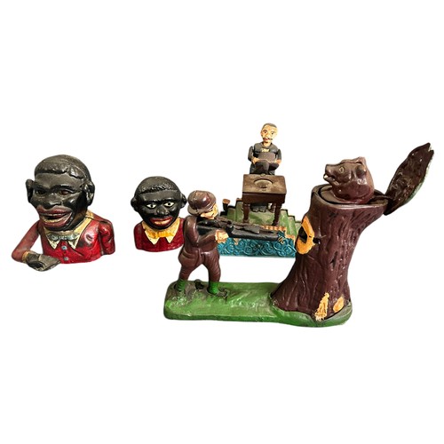 261 - Money boxes collection, generally excellent to good, with cast iron money boxes including black Amer... 