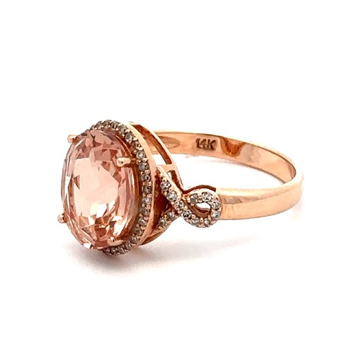 61 - Morganite and diamond rose gold cluster ring. – stamped BH and 14K. Size N. weight 3.82g. Oval morga... 