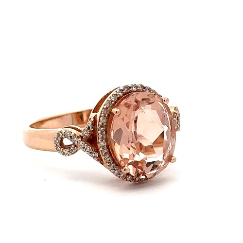 61 - Morganite and diamond rose gold cluster ring. – stamped BH and 14K. Size N. weight 3.82g. Oval morga... 