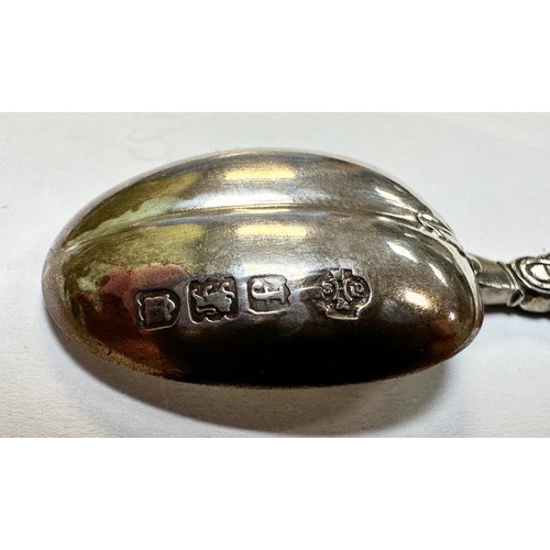 196 - William Hutton & Sons Ltd, silver miniature Coronation spoon replica facsimile. Engraved decoration ... 