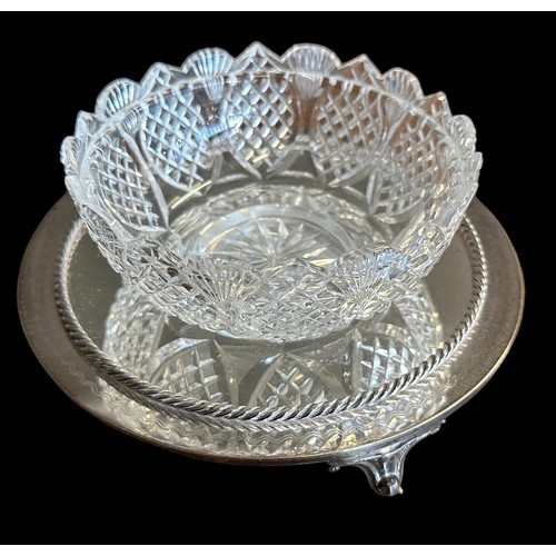 254 - Decorative 19th / 20th Century silver plated and crystal butter dish, surmounted with detailed silve... 