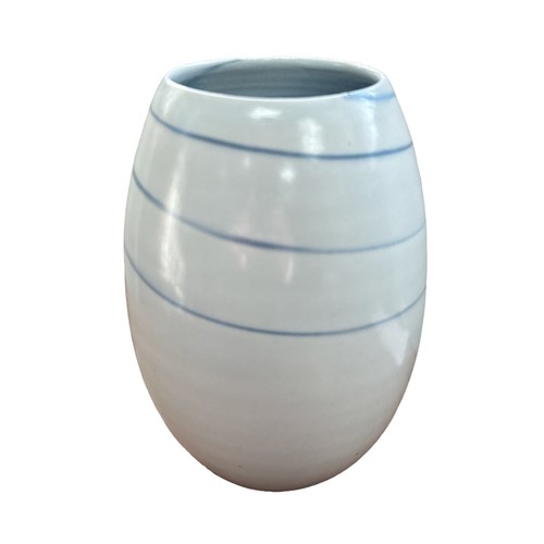 220 - Joanna Constantinidis (British, 1927-2000), white and blue porcelain lustre ovoid vase, integral blu... 