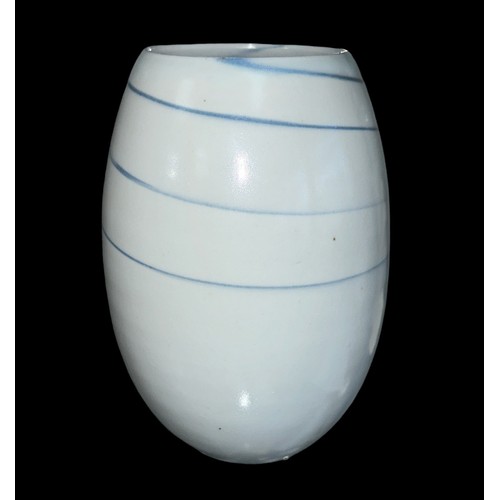 220 - Joanna Constantinidis (British, 1927-2000), white and blue porcelain lustre ovoid vase, integral blu... 