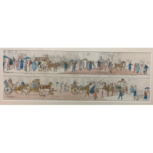 369 - After Henry Alken and John Dean Paul, pair of comical coaching hand-tinted etching scenes (five stri... 